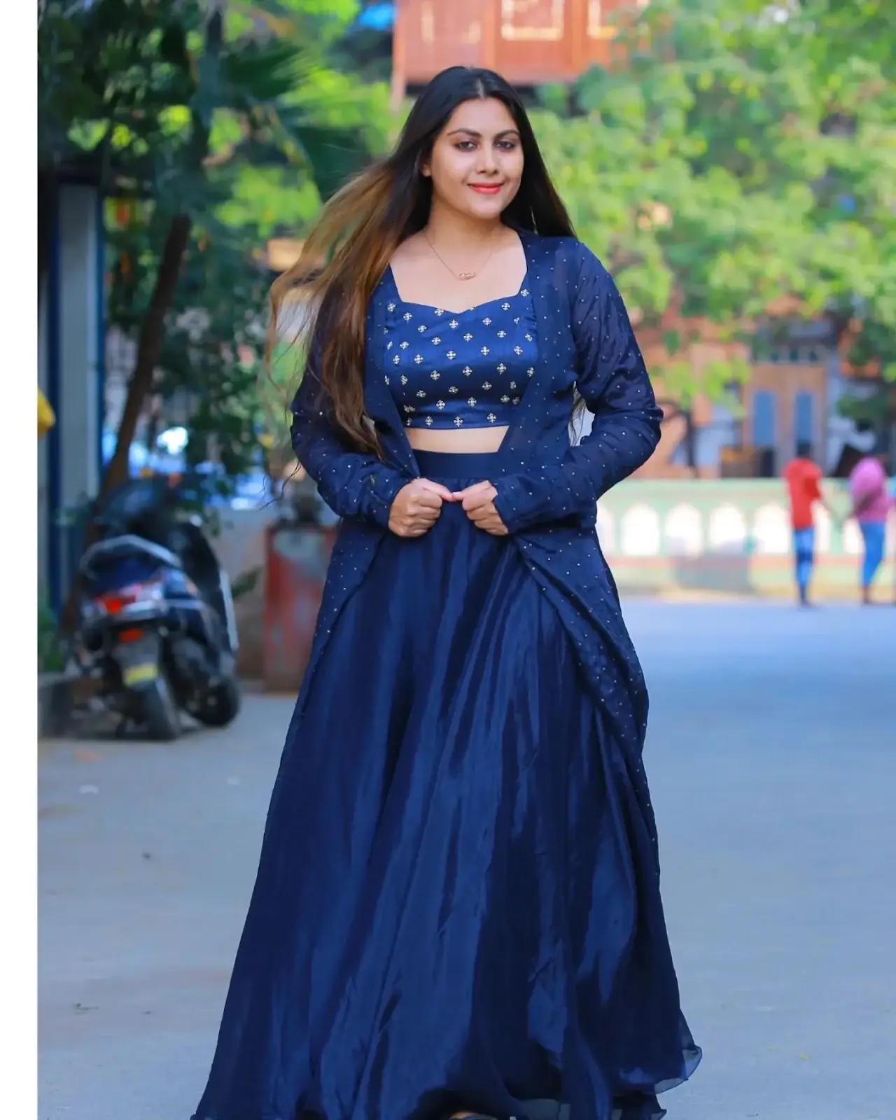 Indian TV Actress Priyanka Naidu in Blue Lehenga Choli